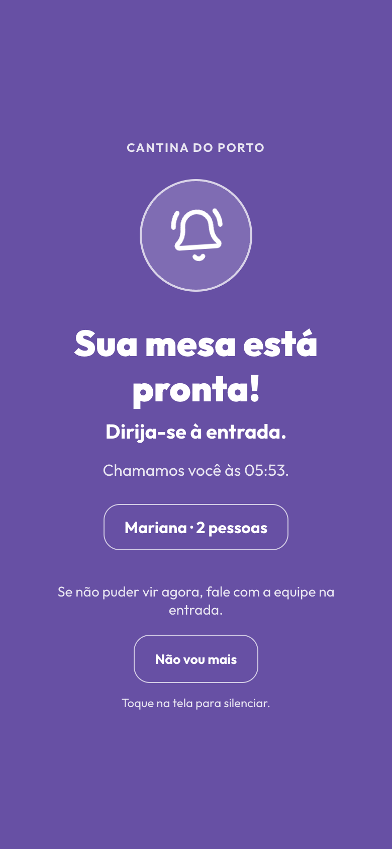 Aviso no celular do cliente: Sua mesa está pronta!